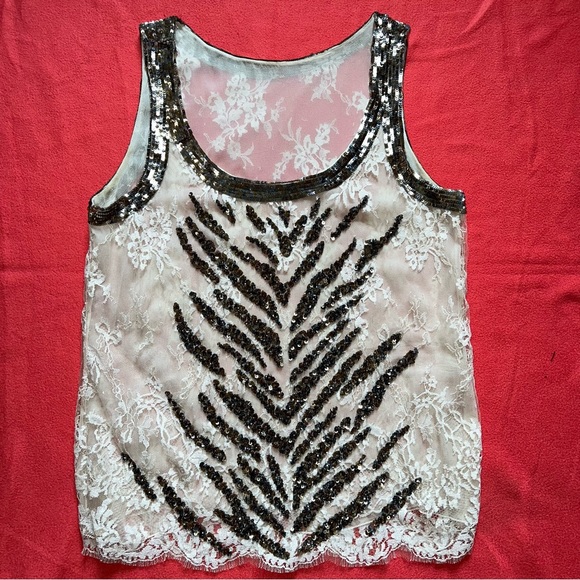 Valento TULLE ILLUSIONE layered lace sequin tank top
